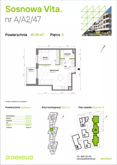 2 pokoje, mieszkanie 41,79 m², piętro 3, oferta nr A/A2/047, Sosnowa Vita, Józefów, ul. Piłsudskiego