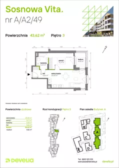 2 pokoje, mieszkanie 43,62 m², piętro 3, oferta nr A/A2/049, Sosnowa Vita, Józefów, ul. Piłsudskiego