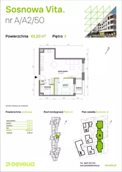 2 pokoje, mieszkanie 43,20 m², piętro 3, oferta nr A/A2/050, Sosnowa Vita, Józefów, ul. Piłsudskiego