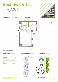 2 pokoje, mieszkanie 39,07 m², piętro 3, oferta nr A/A2/051, Sosnowa Vita, Józefów, Piłsudskiego