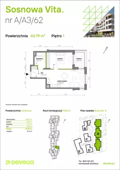 2 pokoje, mieszkanie 43,79 m², piętro 1, oferta nr A/A3/062, Sosnowa Vita, Józefów, ul. Piłsudskiego