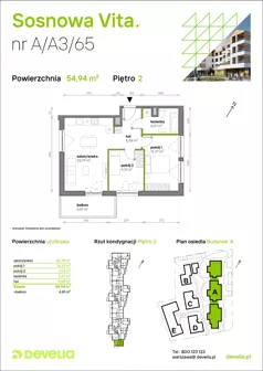 3 pokoje, mieszkanie 54,94 m², piętro 2, oferta nr A/A3/065, Sosnowa Vita, Józefów, ul. Piłsudskiego