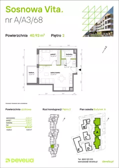 2 pokoje, mieszkanie 40,93 m², piętro 2, oferta nr A/A3/068, Sosnowa Vita, Józefów, Piłsudskiego