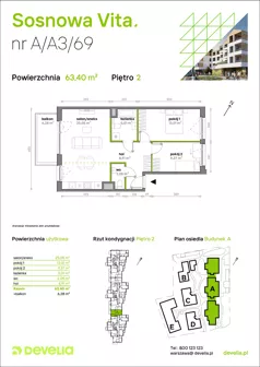 3 pokoje, mieszkanie 63,40 m², piętro 2, oferta nr A/A3/069, Sosnowa Vita, Józefów, ul. Piłsudskiego