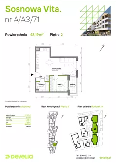 2 pokoje, mieszkanie 43,19 m², piętro 2, oferta nr A/A3/071, Sosnowa Vita, Józefów, ul. Piłsudskiego