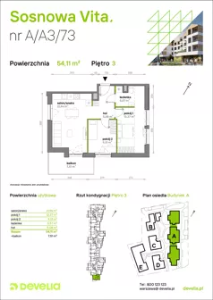 3 pokoje, mieszkanie 54,11 m², piętro 3, oferta nr A/A3/073, Sosnowa Vita, Józefów, ul. Piłsudskiego