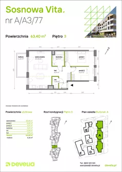 3 pokoje, mieszkanie 63,40 m², piętro 3, oferta nr A/A3/077, Sosnowa Vita, Józefów, ul. Piłsudskiego