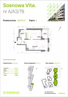 2 pokoje, mieszkanie 43,79 m², piętro 3, oferta nr A/A3/078, Sosnowa Vita, Józefów, ul. Piłsudskiego