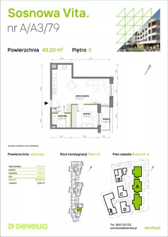 2 pokoje, mieszkanie 43,20 m², piętro 3, oferta nr A/A3/079, Sosnowa Vita, Józefów, ul. Piłsudskiego
