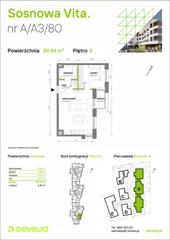 2 pokoje, mieszkanie 39,94 m², piętro 3, oferta nr A/A3/080, Sosnowa Vita, Józefów, Piłsudskiego