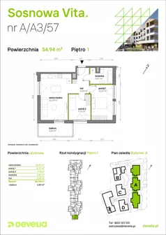 3 pokoje, mieszkanie 54,94 m², piętro 1, oferta nr A/A3/057, Sosnowa Vita, Józefów, Piłsudskiego