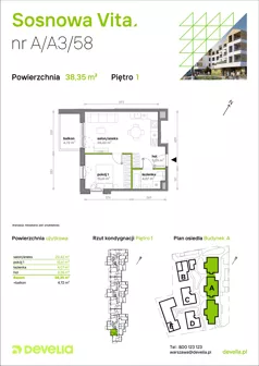 2 pokoje, mieszkanie 38,35 m², piętro 1, oferta nr A/A3/058, Sosnowa Vita, Józefów, Piłsudskiego