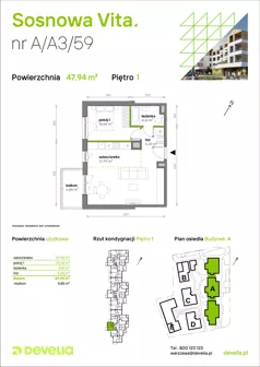 2 pokoje, mieszkanie 47,94 m², piętro 1, oferta nr A/A3/059, Sosnowa Vita, Józefów, ul. Piłsudskiego