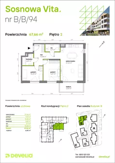 3 pokoje, mieszkanie 67,66 m², piętro 2, oferta nr B/B/094, Sosnowa Vita, Józefów, ul. Piłsudskiego