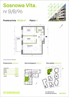 3 pokoje, mieszkanie 49,02 m², piętro 3, oferta nr B/B/096, Sosnowa Vita, Józefów, ul. Piłsudskiego