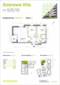 3 pokoje, mieszkanie 58,48 m², piętro 3, oferta nr B/B/098, Sosnowa Vita, Józefów, ul. Piłsudskiego