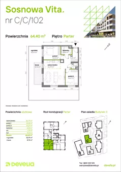 3 pokoje, mieszkanie 61,38 m², piętro 3, oferta nr A/A1/020, Sosnowa Vita, Józefów, ul. Piłsudskiego