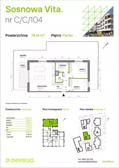 3 pokoje, mieszkanie 74,16 m², parter, oferta nr C/C/104, Sosnowa Vita, Józefów, ul. Piłsudskiego