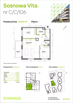 3 pokoje, mieszkanie 64,60 m², piętro 1, oferta nr C/C/106, Sosnowa Vita, Józefów, ul. Piłsudskiego