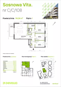 4 pokoje, mieszkanie 94,34 m², piętro 1, oferta nr C/C/108, Sosnowa Vita, Józefów, Piłsudskiego