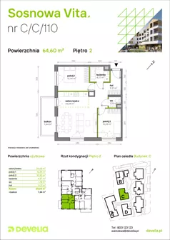 3 pokoje, mieszkanie 64,60 m², piętro 2, oferta nr C/C/110, Sosnowa Vita, Józefów, ul. Piłsudskiego