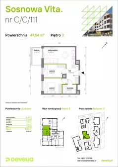3 pokoje, mieszkanie 47,54 m², piętro 2, oferta nr C/C/111, Sosnowa Vita, Józefów, ul. Piłsudskiego