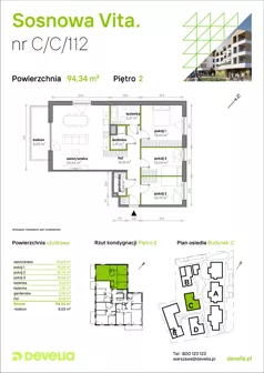 4 pokoje, mieszkanie 94,34 m², piętro 2, oferta nr C/C/112, Sosnowa Vita, Józefów, ul. Piłsudskiego