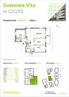4 pokoje, mieszkanie 98,78 m², piętro 3, oferta nr C/C/113, Sosnowa Vita, Józefów, Piłsudskiego
