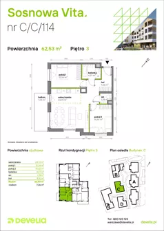 3 pokoje, mieszkanie 62,53 m², piętro 3, oferta nr C/C/114, Sosnowa Vita, Józefów, ul. Piłsudskiego