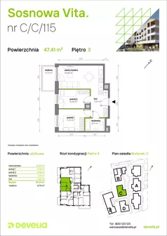 3 pokoje, mieszkanie 47,41 m², piętro 3, oferta nr C/C/115, Sosnowa Vita, Józefów, ul. Piłsudskiego