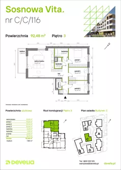 4 pokoje, mieszkanie 92,48 m², piętro 3, oferta nr C/C/116, Sosnowa Vita, Józefów, ul. Piłsudskiego