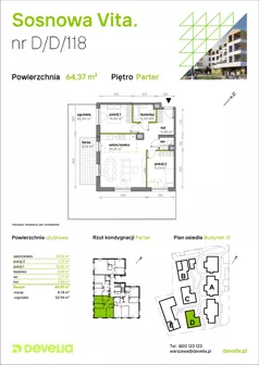 3 pokoje, mieszkanie 60,54 m², piętro 1, oferta nr B/B/086, Sosnowa Vita, Józefów, Piłsudskiego