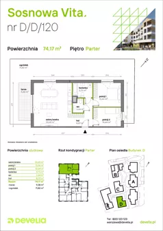 3 pokoje, mieszkanie 74,17 m², parter, oferta nr D/D/120, Sosnowa Vita, Józefów, Piłsudskiego