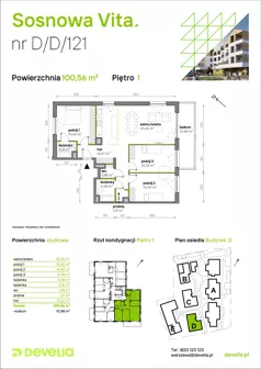 4 pokoje, mieszkanie 100,56 m², piętro 1, oferta nr D/D/121, Sosnowa Vita, Józefów, ul. Piłsudskiego