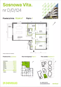 4 pokoje, mieszkanie 93,64 m², piętro 1, oferta nr D/D/124, Sosnowa Vita, Józefów, Piłsudskiego