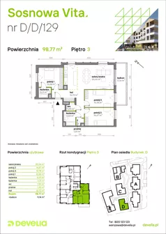4 pokoje, mieszkanie 98,77 m², piętro 3, oferta nr D/D/129, Sosnowa Vita, Józefów, ul. Piłsudskiego
