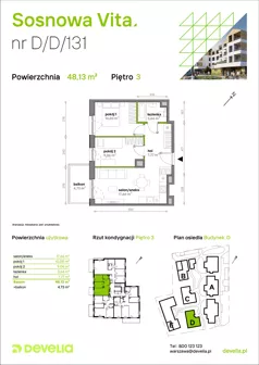 3 pokoje, mieszkanie 48,13 m², piętro 3, oferta nr D/D/131, Sosnowa Vita, Józefów, ul. Piłsudskiego