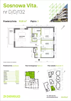 4 pokoje, mieszkanie 91,81 m², piętro 3, oferta nr D/D/132, Sosnowa Vita, Józefów, ul. Piłsudskiego