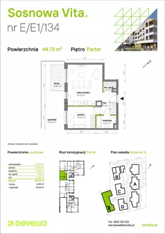 2 pokoje, mieszkanie 44,73 m², parter, oferta nr E/E1/134, Sosnowa Vita, Józefów, Piłsudskiego
