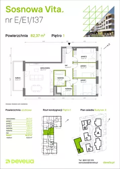 4 pokoje, mieszkanie 82,37 m², piętro 1, oferta nr E/E1/137, Sosnowa Vita, Józefów, Piłsudskiego