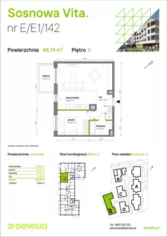 2 pokoje, mieszkanie 48,74 m², piętro 2, oferta nr E/E1/142, Sosnowa Vita, Józefów, ul. Piłsudskiego