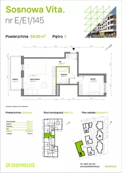 1 pokój, mieszkanie 54,00 m², piętro 3, oferta nr E/E1/145, Sosnowa Vita, Józefów, Piłsudskiego