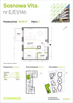 2 pokoje, mieszkanie 48,78 m², piętro 3, oferta nr E/E1/146, Sosnowa Vita, Józefów, ul. Piłsudskiego