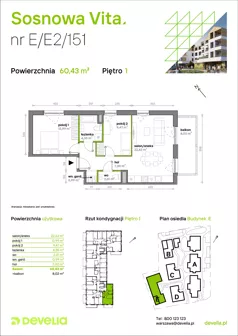 3 pokoje, mieszkanie 60,43 m², piętro 1, oferta nr E/E2/151, Sosnowa Vita, Józefów, Piłsudskiego