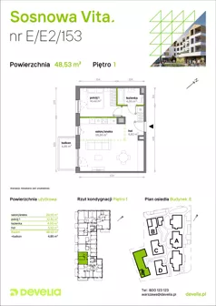 2 pokoje, mieszkanie 48,53 m², piętro 1, oferta nr E/E2/153, Sosnowa Vita, Józefów, ul. Piłsudskiego