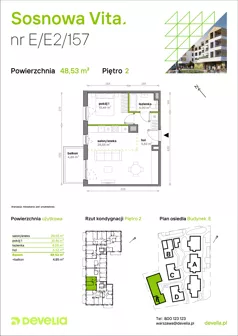 2 pokoje, mieszkanie 48,53 m², piętro 2, oferta nr E/E2/157, Sosnowa Vita, Józefów, ul. Piłsudskiego