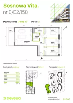 4 pokoje, mieszkanie 78,08 m², piętro 2, oferta nr E/E2/158, Sosnowa Vita, Józefów, Piłsudskiego