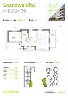 3 pokoje, mieszkanie 58,42 m², piętro 3, oferta nr E/E2/159, Sosnowa Vita, Józefów, Piłsudskiego