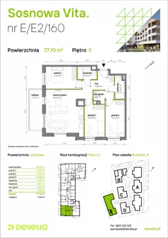 4 pokoje, mieszkanie 77,10 m², piętro 3, oferta nr E/E2/160, Sosnowa Vita, Józefów, Piłsudskiego