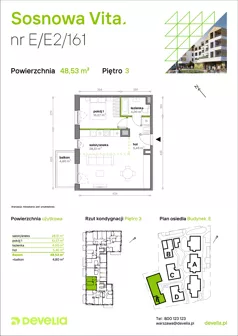 2 pokoje, mieszkanie 48,53 m², piętro 3, oferta nr E/E2/161, Sosnowa Vita, Józefów, ul. Piłsudskiego